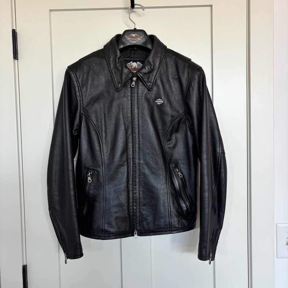 Harley Davidson Leather Motorcycle Women's Fitted Jacket Large Back Logo Size M